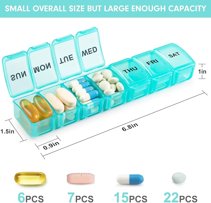 Small Pill Organizer 2 Times a Day, 2 Pack 7 Day Pill Box 1 Time a Day - Image 2