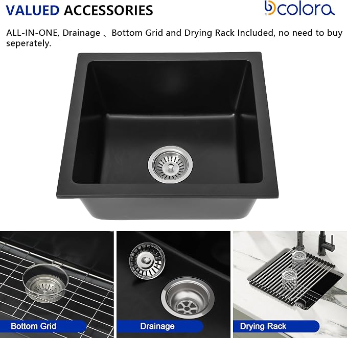 Dcolora 15 Inch Granite Composite Black Bar Sink Undermount Small Kitchen Sink - Image 5