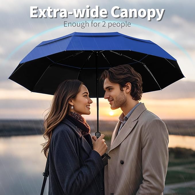 Seniny Windproof Travel Umbrella, Double Vented Canopy Large Umbrellas - Image 4