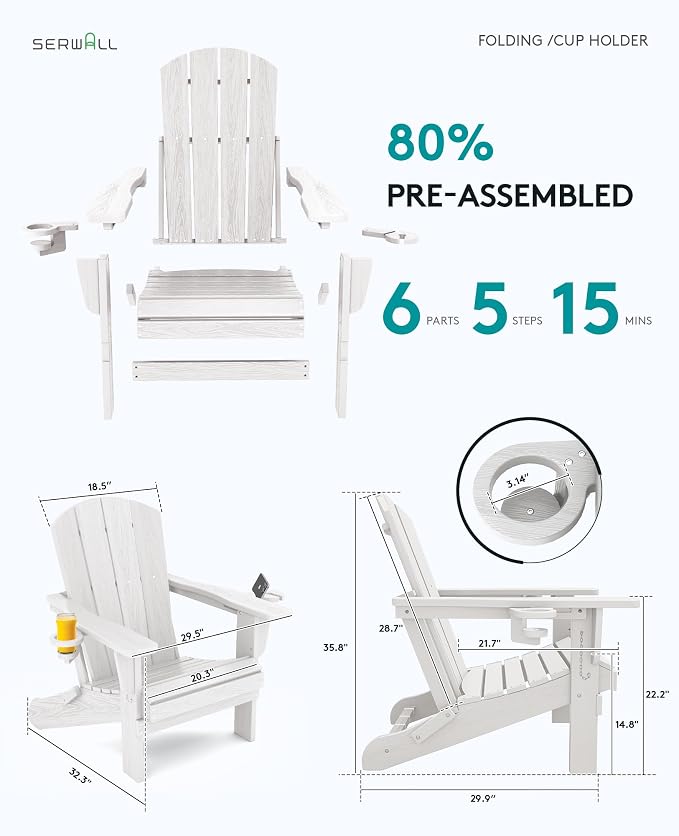 SERWALL Adirondack Chair with Cup Holders - Image 3