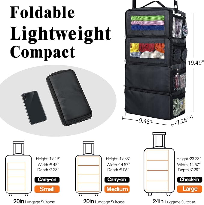 Hanging Travel Organizer, Carry-on Luggage Suitcase Organizer, Portable Shelves - Image 2