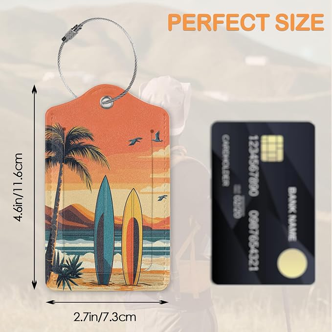 Tropical Turtle Beach Art 3 PCS Luggage Tags, Vintage Coastal Leather Suitcase - Image 2