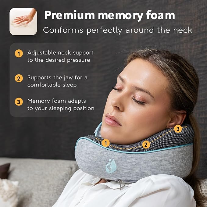 Travel Pillow - Airplane Neck Pillow - 100% Pure Memory Foam Flight Pillow - Image 4