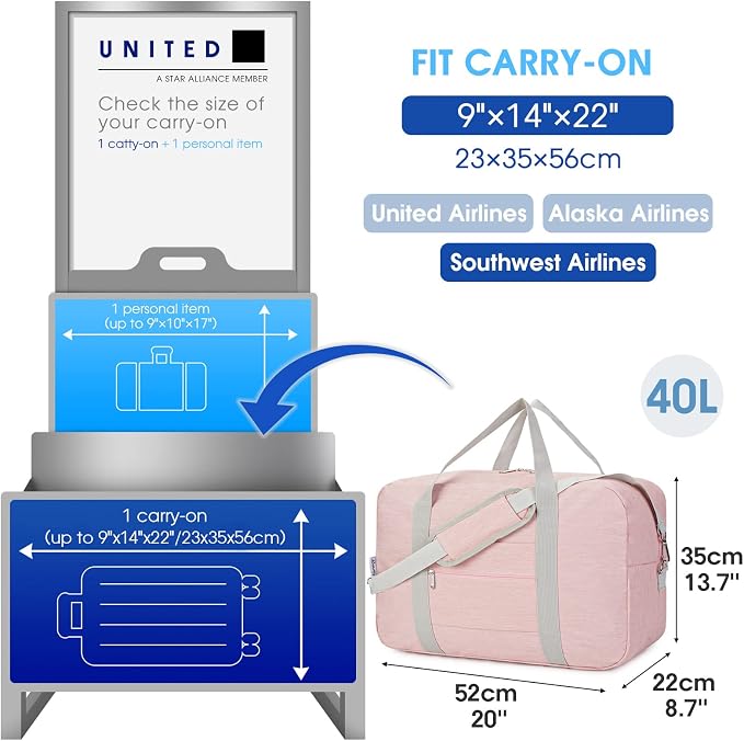 For United Airlines Foldable Carry on Bag 22x14x9 Travel Duffel Bag Packable - Image 2