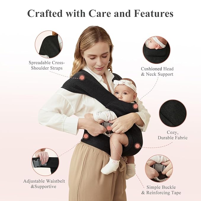 Newborn Carrier, Cozy Baby Carrier, Ergonomic Cross-Back Wrap, Hands-Free - Image 5