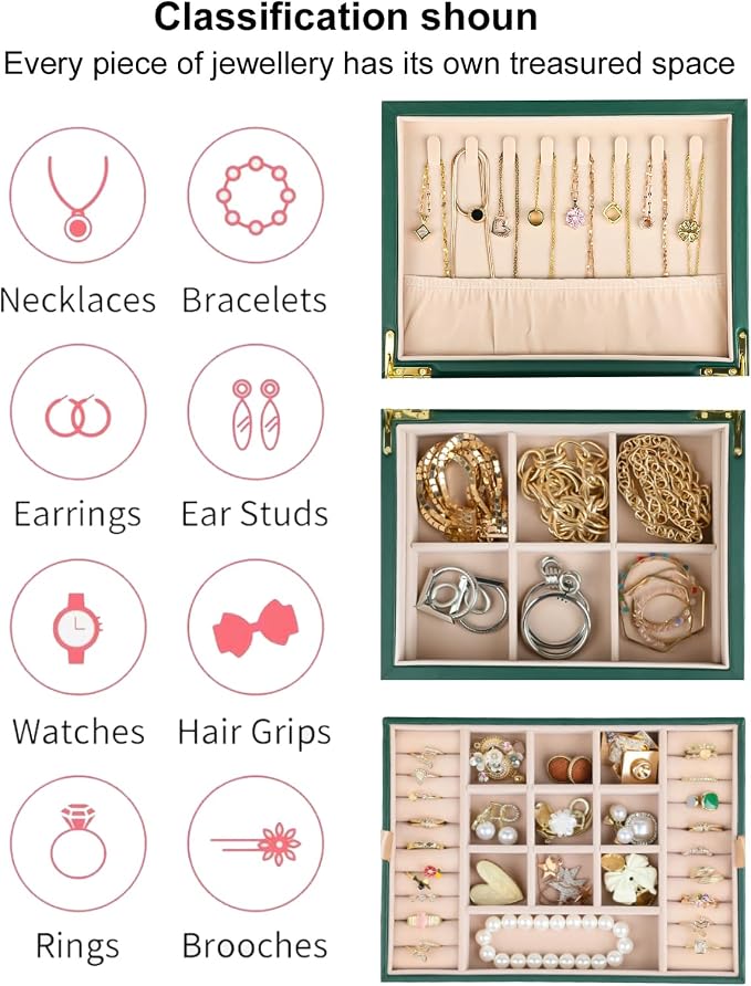Small Jewelry Organizer for Women, 2-Layer Travel Jewelry Box - Image 4