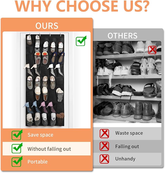 FENTEC 40 Large Pockets Over The Door Shoe Organizer, Mesh Hanging Shoe - Image 2