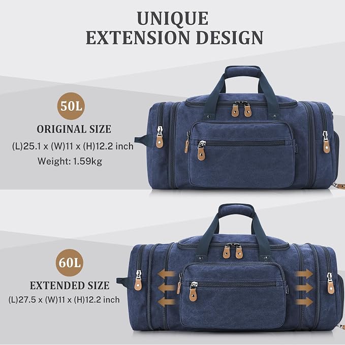 Gonex Canvas Duffle Bag 60L Travel Duffel Overnight Weekend Bag - Image 4