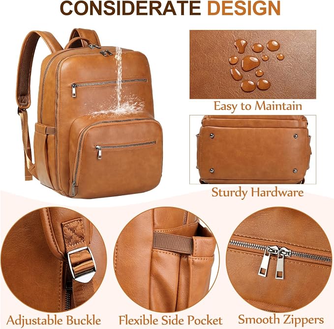 VASCHY Diaper Bag Backpack for Mum Dad, Unisex Large Waterproof Vegan Leather - Image 3