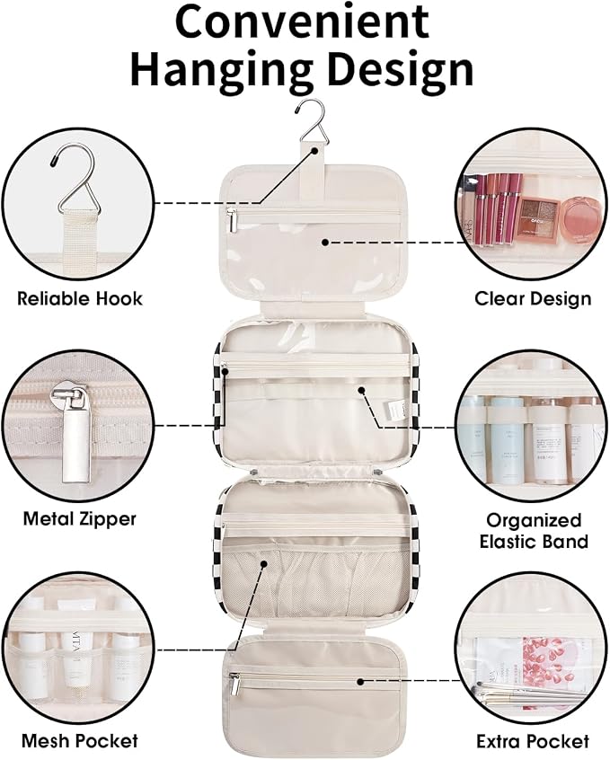 Narwey Hanging Toiletry Bag for Women Travel Makeup Bag Organizer Toiletries - Image 3