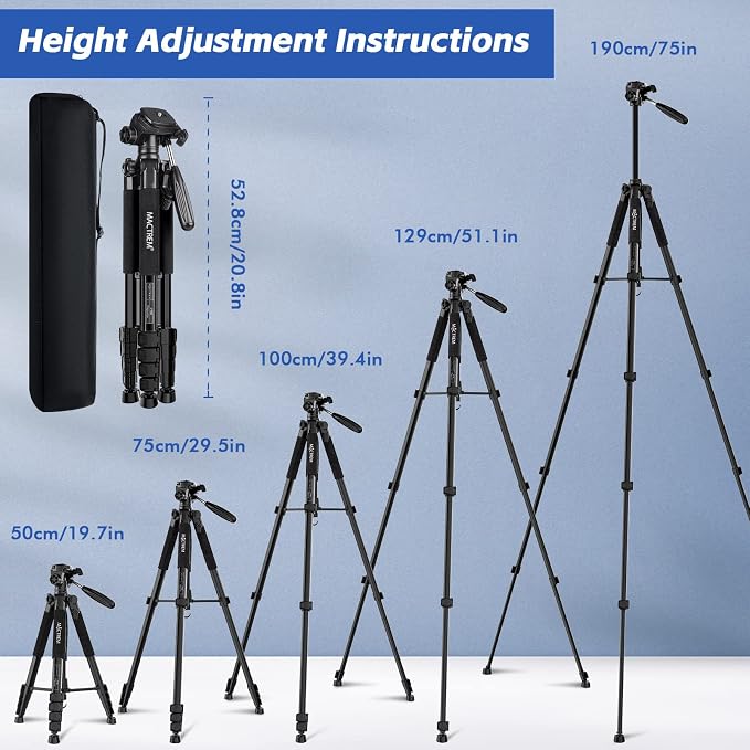 MACTREM 75 Inch Camera Tripod for Sony Canon Nikon, Lightweight Travel Video - Image 2