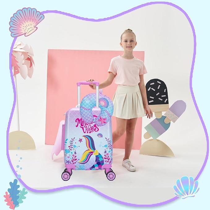 Cute Mermaid Kid’s Luggage Set 2 Piece Suitcase Set 16" Hardside Luggage - Image 4