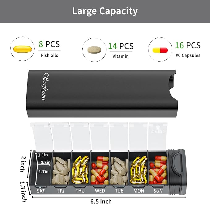Metal Weekly Pill Organizer, Serfeymi Aluminum Daily Pill Box, 7 Day Pill Case - Image 6