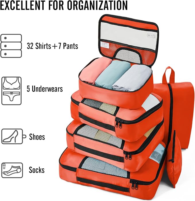 Veken 8 Set Packing Cubes for Travel Essentials, Suitcase Organizer Bags in 4 - Image 5