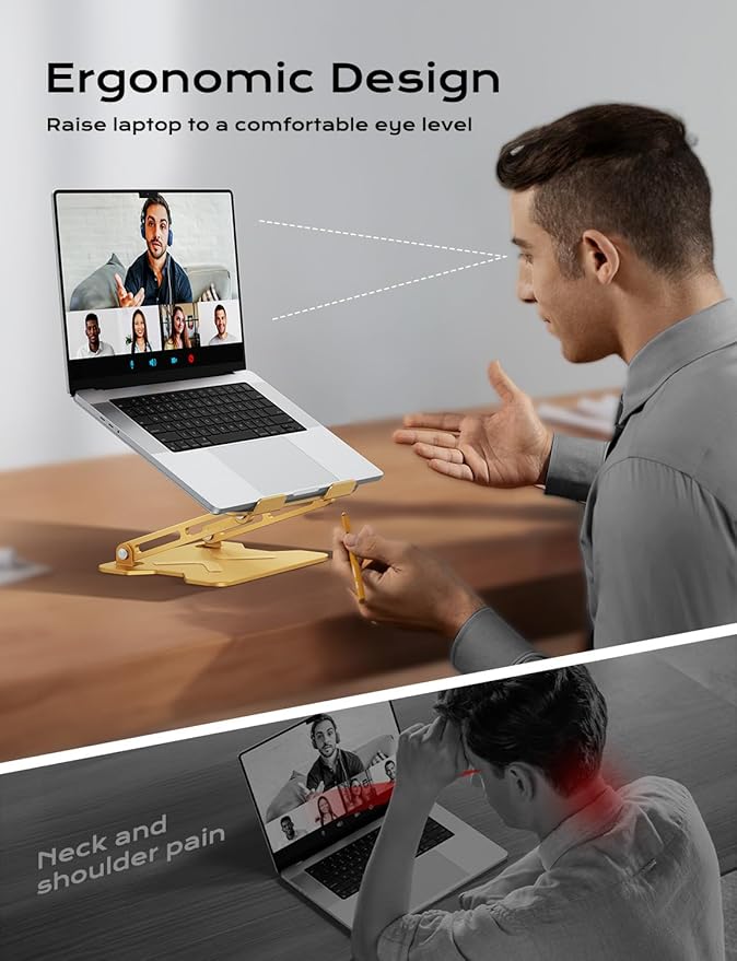 Adjustable Laptop Stand for Desk, Metal Foldable Laptop Riser, Portable Laptop - Image 2