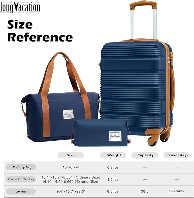 LONG VACATION 3 Piece Carry On Luggage 20 Inch Suitcase - Image 7