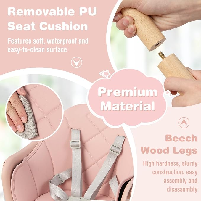 BABY JOY Baby High Chair, 6 in 1 Convertible Wooden High Chair - Image 7