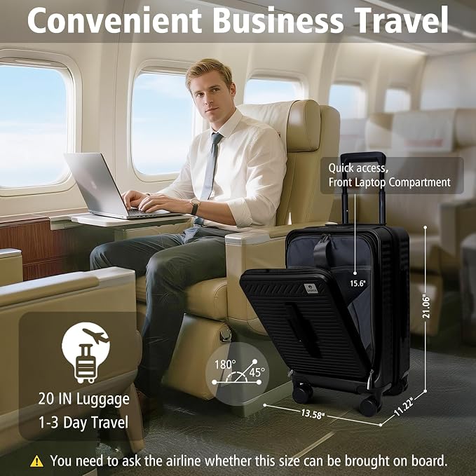 20 Inch Luggage with Spinner Wheels, Expandable Front Opening Suitcase 100% PC - Image 2