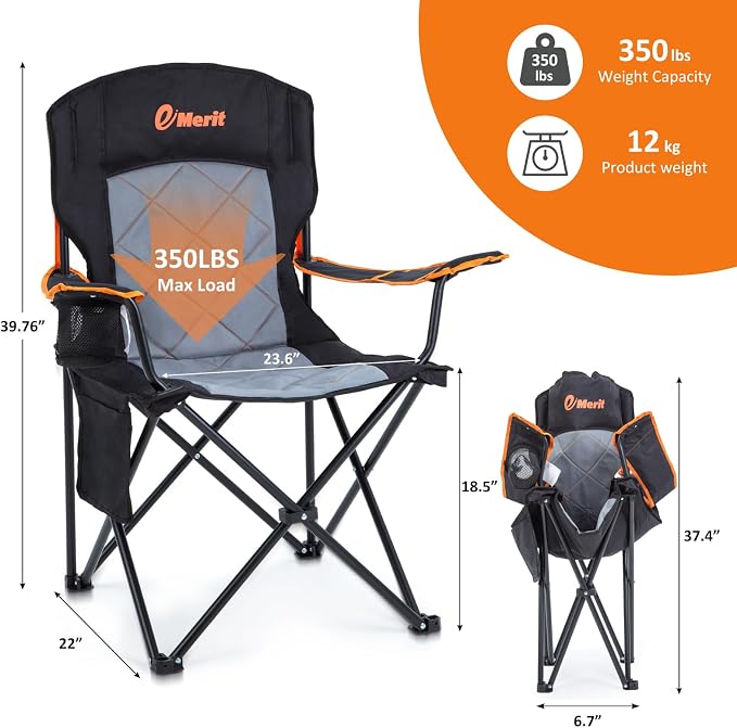 EMERIT Oversized Padded Camping Chair, 350LB Heavy Duty Quad Fold Chair - Image 3