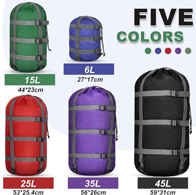 5 Pack Compression Stuff Sack 5 Assorted Size Sleeping Bag Stuff Sack - Image 2