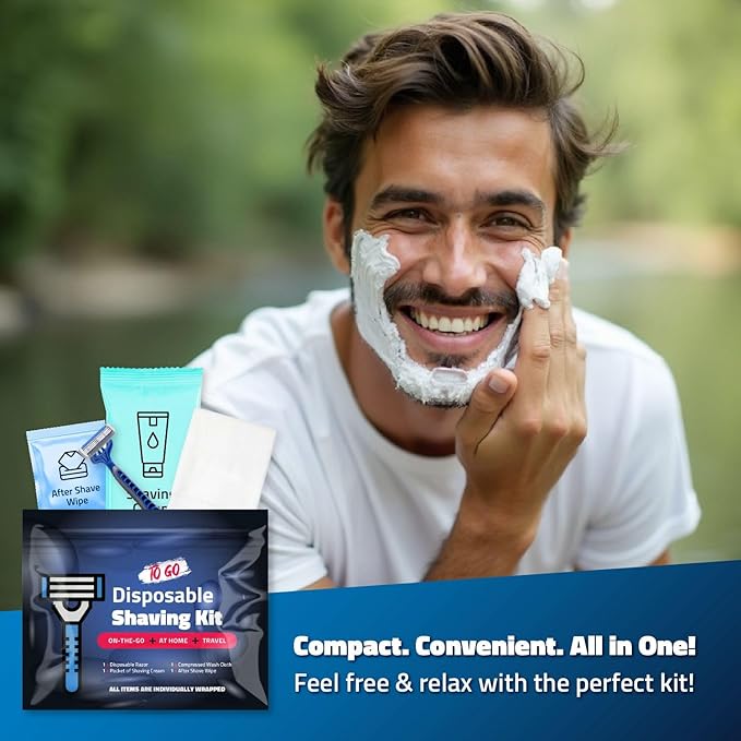 Shaving Kit with Razor, Shaving Cream, Washcloth & Aftershave Wipe – Men’s - Image 3