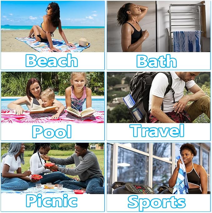 Microfiber Lightweight Beach Towel Sand Free Quick Dry Absorbent Thin Compact - Image 7