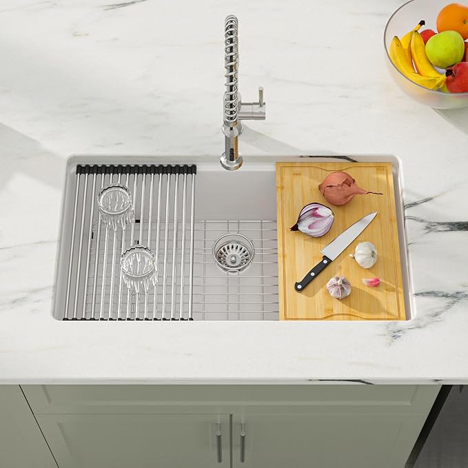 Dcolora 32-Inch Granite Composite White Kitchen Sink, Single Bowl Undermount - Image 2