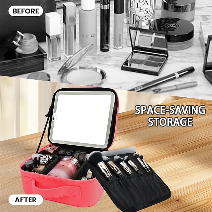 Travel Makeup Bag with LED Mirror and Light Makeup Travel Bag Organizer - Image 6