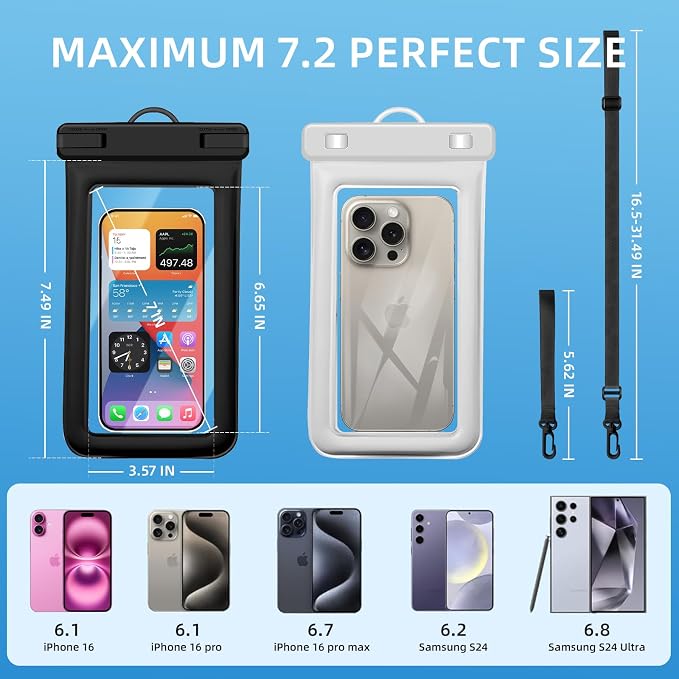 IPX8 Floating Waterproof Phone Pouch 2-Pack, 7.2 Inch Waterproof Pouch - Image 5