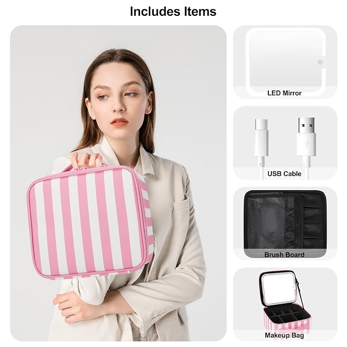 Makeup Bag With LED Mirror, Travel Makeup Case with Light up Mirror Large - Image 8