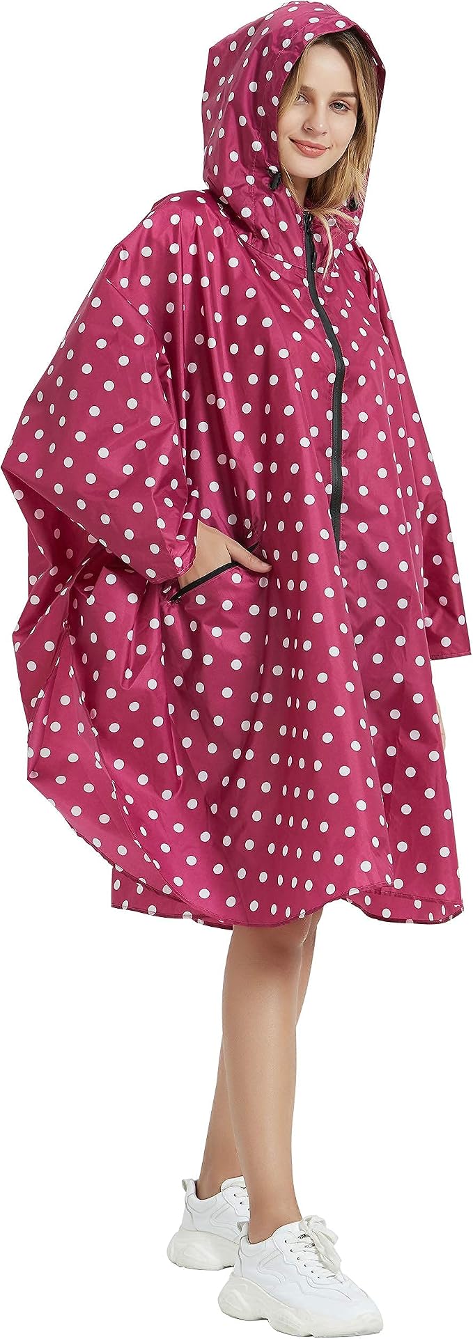 Rain Poncho Jacket Coat Hooded Zipper Style - Image 2