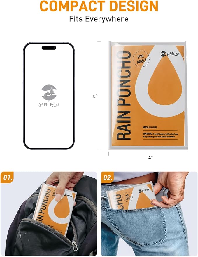 SaphiRose Disposable Rain Ponchos Emergency Clear Poncho - Image 2