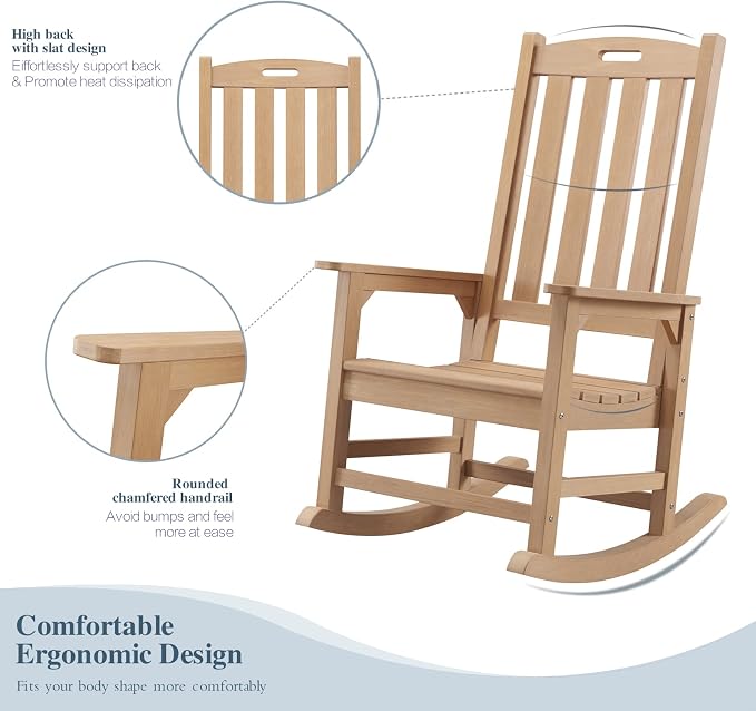 Psilvam Oversized Outdoor Rocking Chair Set of 2, Porch Rocker - Image 6