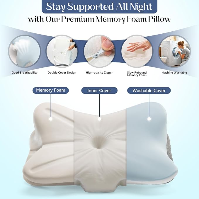 Cervical Pillow for Neck Support, Memory Foam Contour Pillow, Ergonomic - Image 3