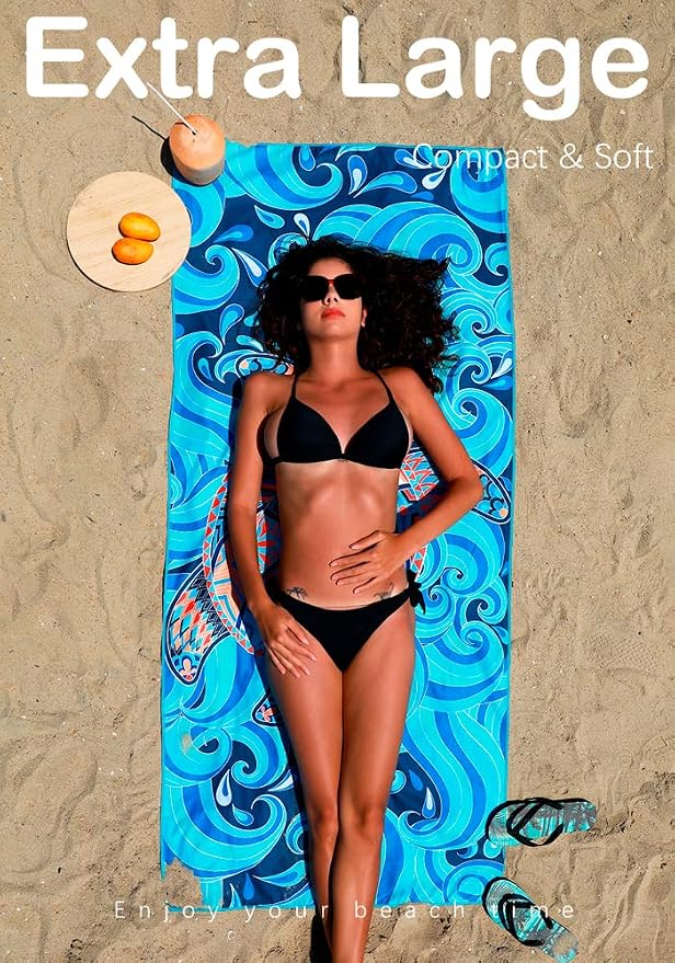 Microfiber Thin Lightweight Beach Towel Sand Free Quick Dry Absorbent Compact - Image 3