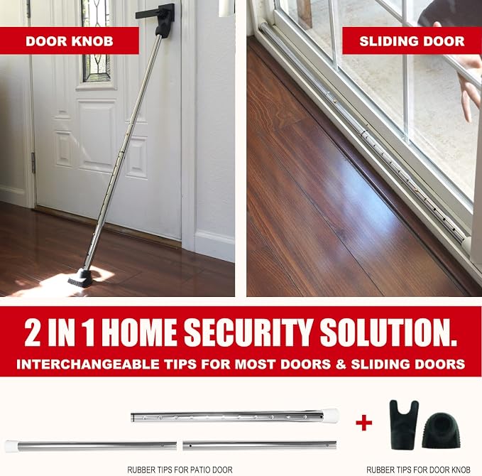Door Security Bar, SECURITYMAN 2 in 1 Adjustable Door Stoppers Security Bar & - Image 2