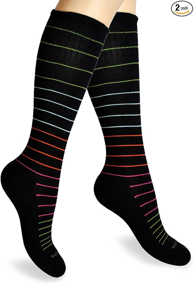 Cotton Compression Socks for Women & Men. 15-20 mmHg Support Knee-High Black by SocksLaneCompression