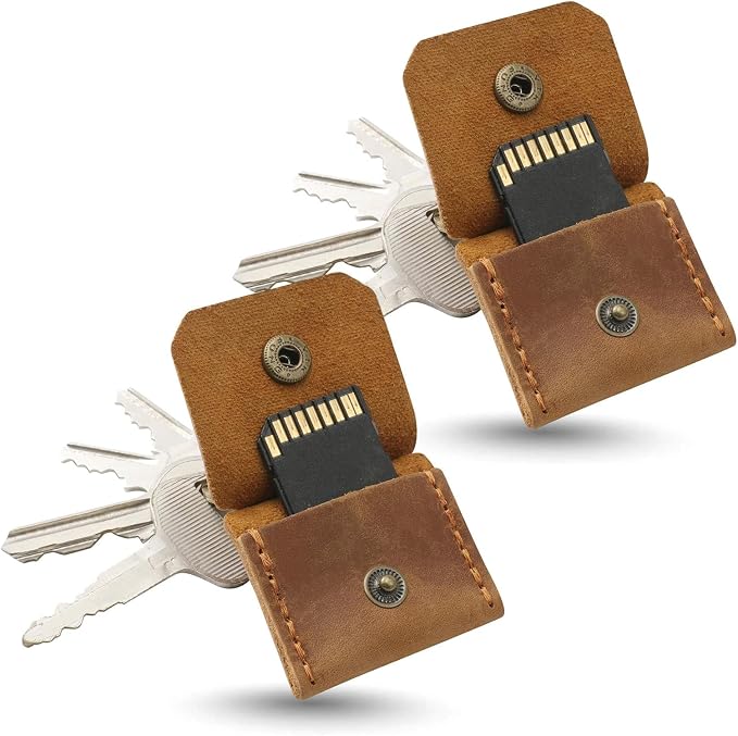 Jack&Chris Genuine Leather SD Card Holder Keychain, Anti-Shock Anti-Dust SD by JackChris