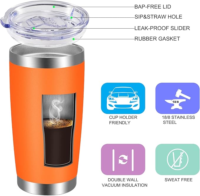 VEGOND 20oz Tumbler with Lid and Straw Stainless Steel Tumbler Cup Bulk Vacuum - Image 2