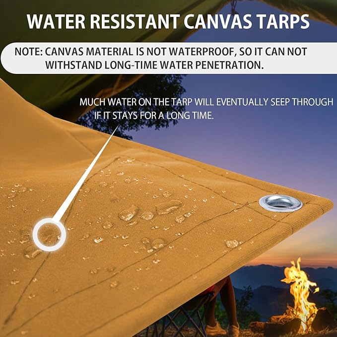 FoundGo 20x20ft Canvas Tarp 22 Mil Tarps 14 oz Canvas Tarpaulin Heavy Duty - Image 3
