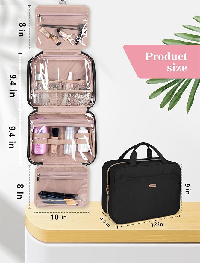Black Toiletry Bag, Makeup Organizer, Travel Bag - Image 2