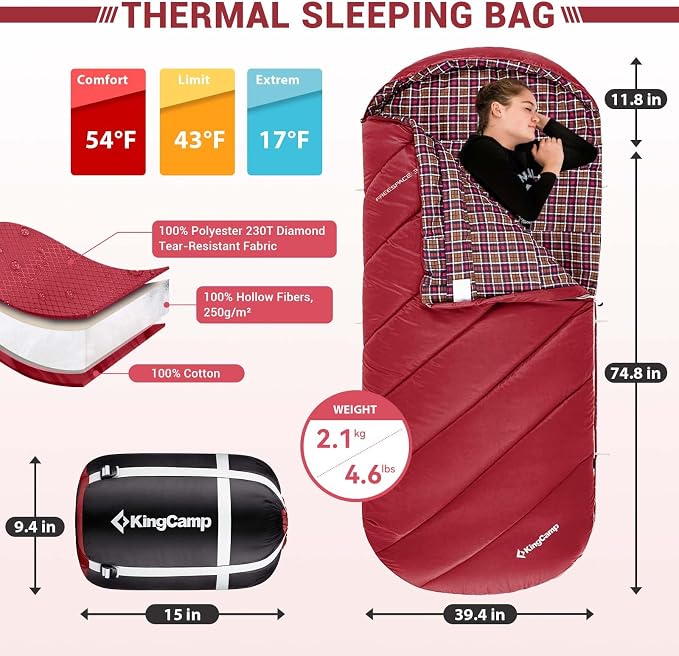 KingCamp Sleeping Bag for Adults, Cold Weather & Warm Extra Wide Big & Tall XL - Image 3
