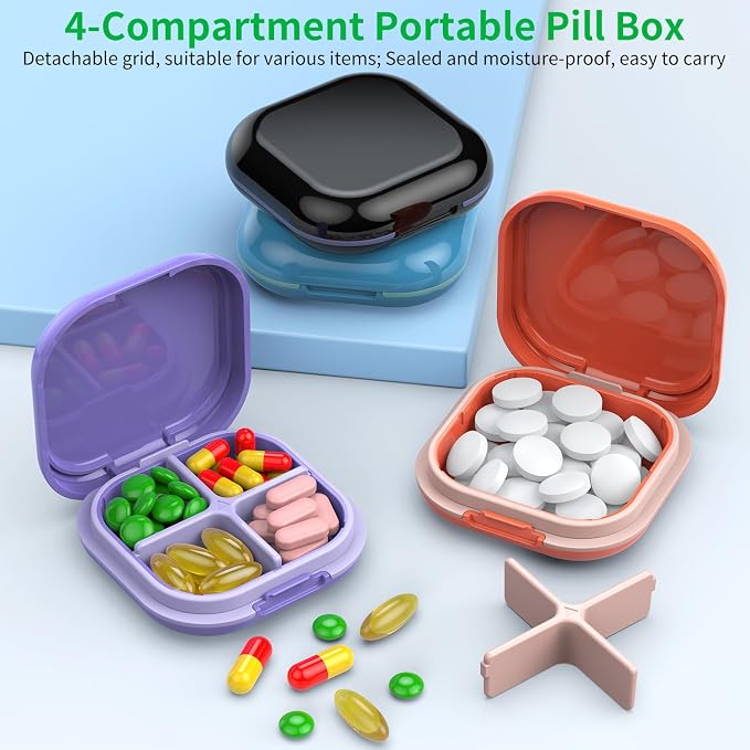 Daily Pill Organizer 4 Compartments, Small Pill Box Portable Travel Pill Case - Image 2