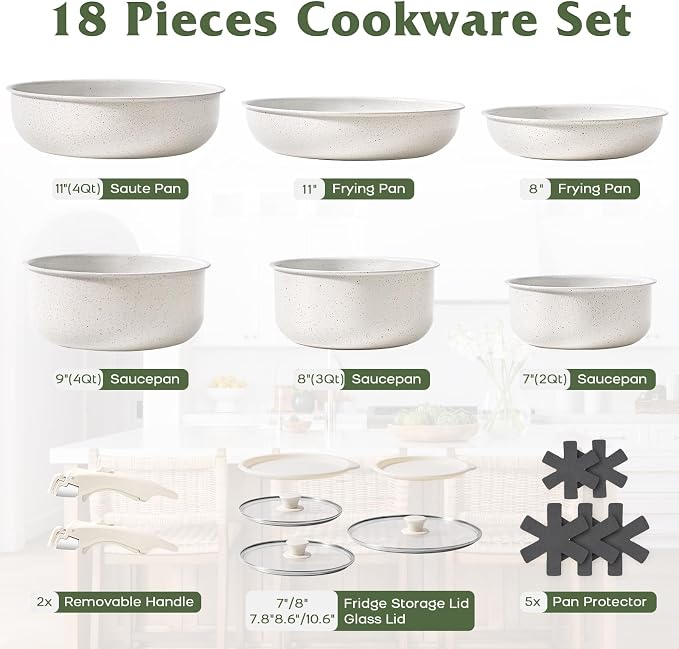18 Pcs Pots and Pans Set Non Stick, Cookware Sets - Image 2