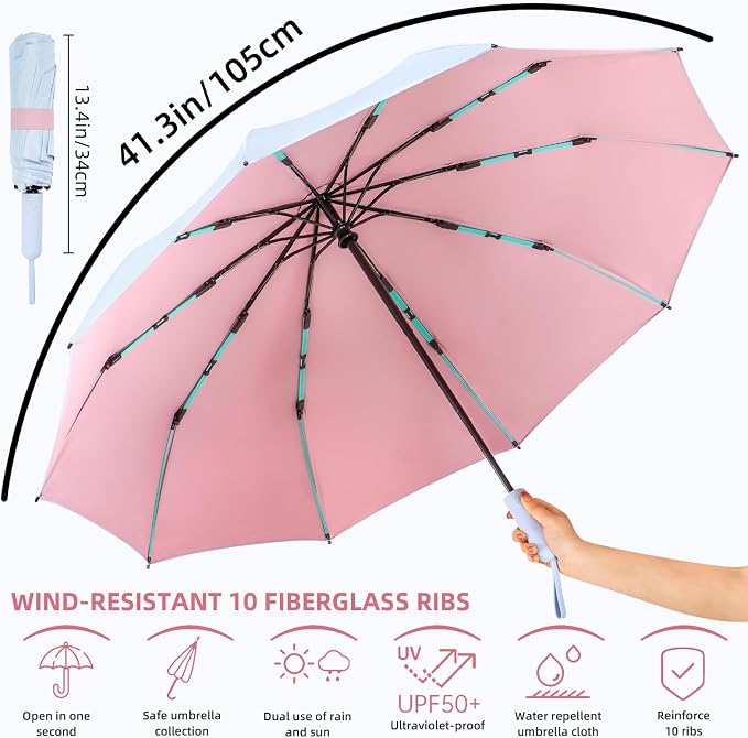 Folding Umbrella Anti-UV Compact Durable Folding Umbrella Auto Open Close - Image 5