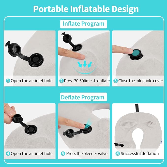 Inflatable Travel Neck Pillow for Airplane, Head Support Velvet Adult Neck - Image 5