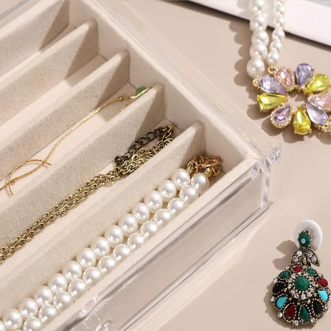 Necklace Organizer Box with Clear Lid, Dustproof Velvet Jewelry Holder Storage - Image 3