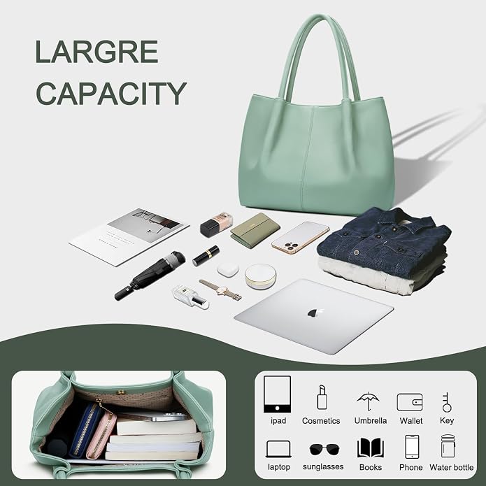 KKXIU Tote Bag for Women Vegan Leather Shoulder Purse Large Capacity Travel Bag - Image 6