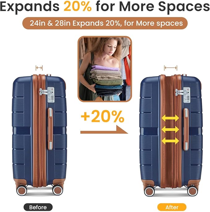 4-Piece Luggage Set with Double Spinner Wheels, Expandable Hardside Suitcases - Image 4