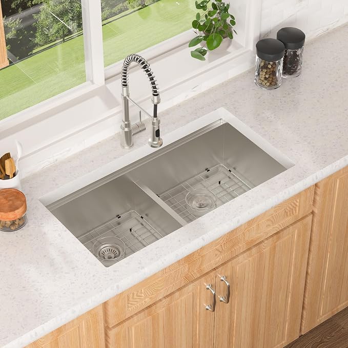 Lordear 36 Inch Undermount Kitchen Sink Double Bowl Stainless Steel Kitchen - Image 3